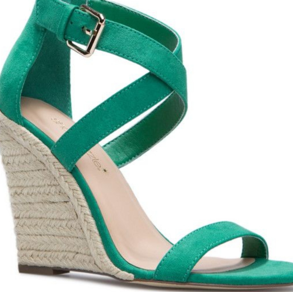 Shoe Dazzle Teal Green Espadrille Wedge Sandals